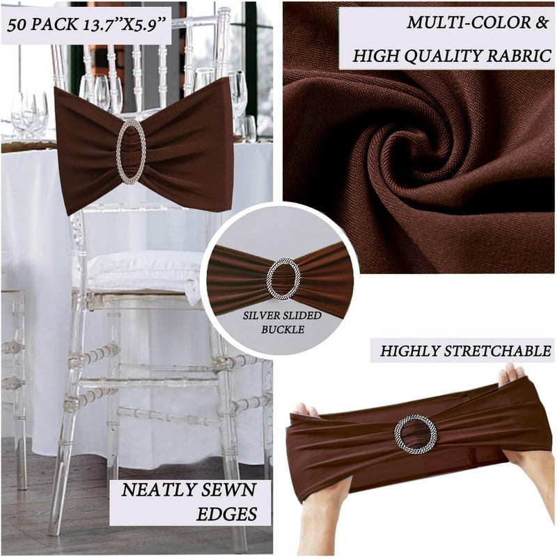 JFDYDM Brown Chair Sashes 50 Pack, Spandex Brown Chair Bows Bands with Buckle Slider for Folding Chairs Wedding Party Birthday Decor, Chair Ties - Image 5